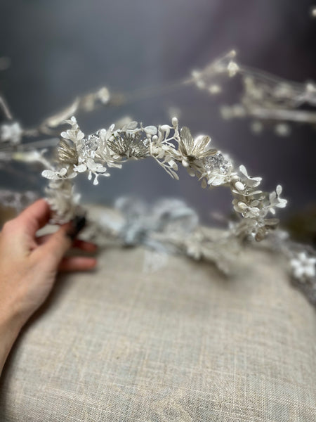 White winter flower hair wreath