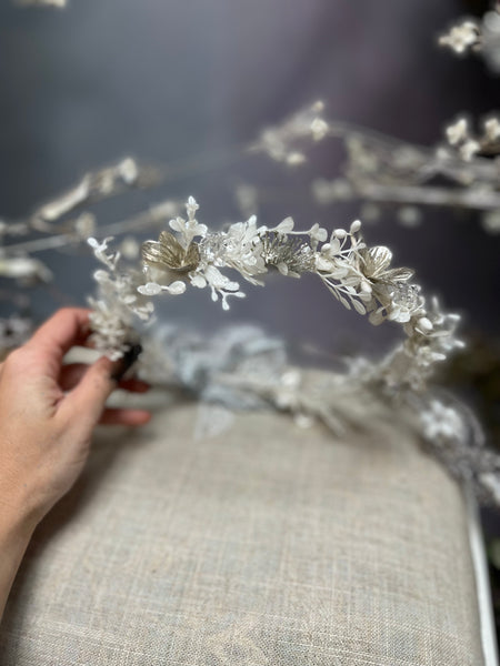 White winter flower hair wreath