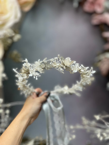 White winter flower hair wreath