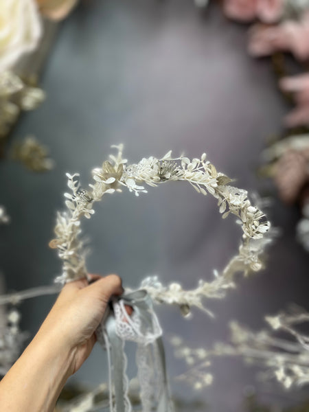 White winter flower hair wreath