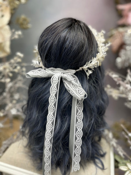 White winter flower hair wreath