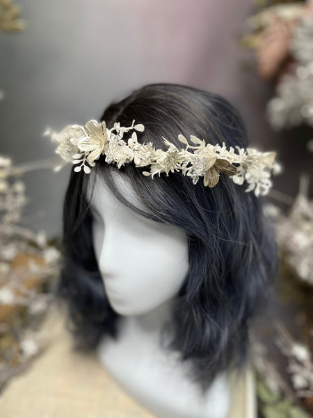 White winter flower hair wreath