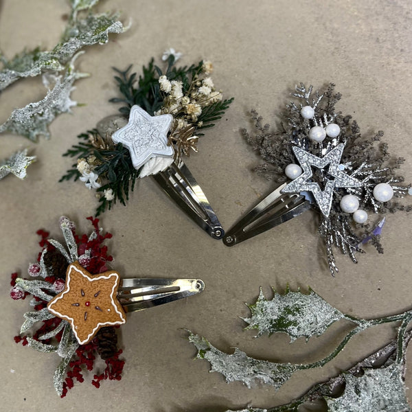 Christmas flower hair clips with stars