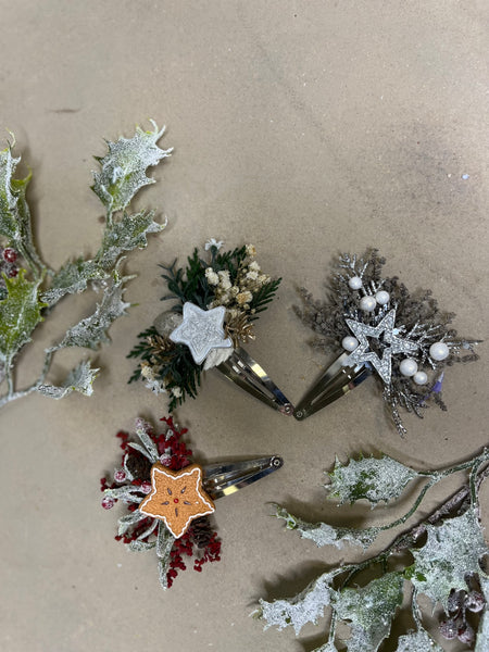 Christmas flower hair clips with stars