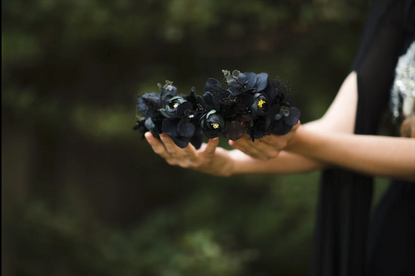 Black flower half wreath Evil queen wreath Black Mean queen half wreath Elegant Magaela accessories Wedding Halloween crown Handmade