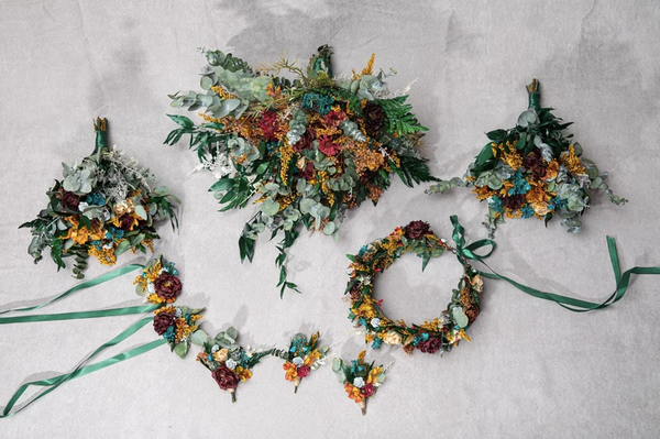 Fall wedding bouquet Big bridal bouquet for bride Ferns Customisable Autumn cascading bouquet Magaela Handmade Natural bouquet Accessories