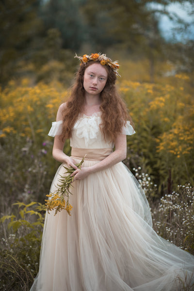 Ochre and beige flower crown Fall wedding crown Bridal hair accessories Natural preserved bridal wreath Flower headpiece Autumn accessories