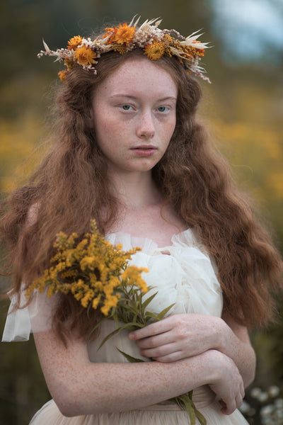 Ochre and beige flower crown Fall wedding crown Bridal hair accessories Natural preserved bridal wreath Flower headpiece Autumn accessories