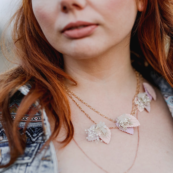 Vintage layered necklace Bridal necklace with leaves Vintage flower necklace with crystals Unique gift Handmade jewellery Magaela Chains