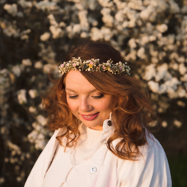 Preserved baby's breath flower hair wreath Bridal summer hair crown Wedding accessories Hair flowers Pink Yellow Beige Dried flowers Magaela