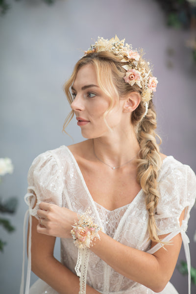 Blush and ivory flower bracelet