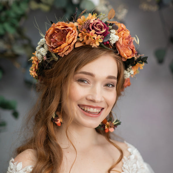 Orange boho flower crown