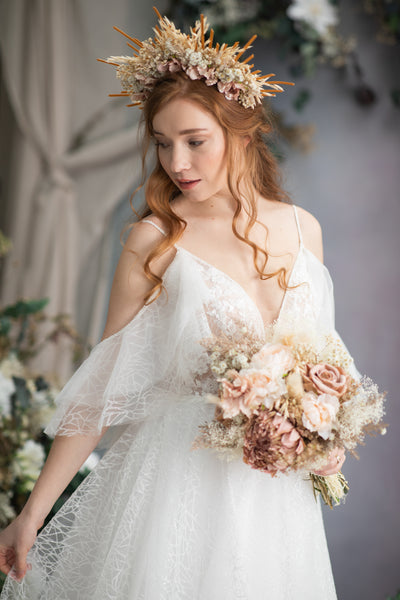 Blush wedding flower hair crown