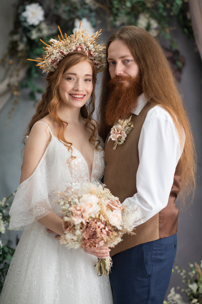 Blush wedding flower hair crown