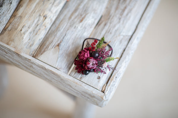 Burgundy and pink flower hair tie