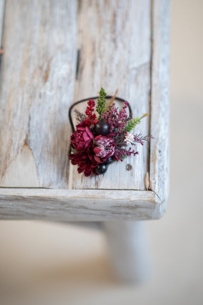 Burgundy and pink flower hair tie