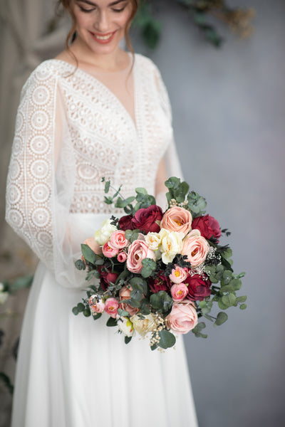 Burgundy and blush bridal bouquet with roses