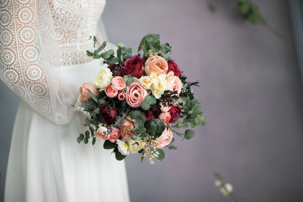 Burgundy and blush bridal bouquet with roses