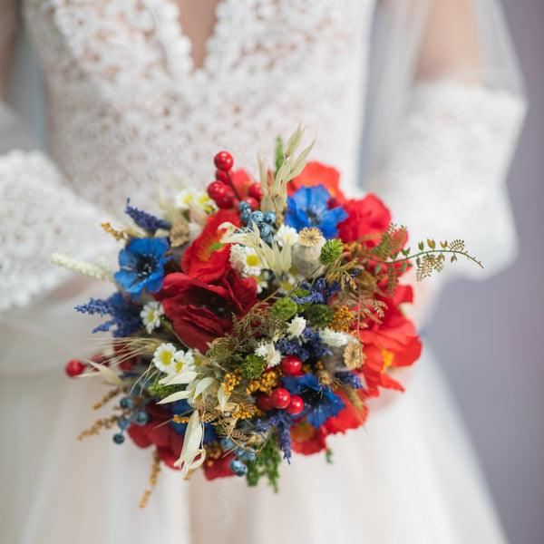 Folk wedding poppy bouquet