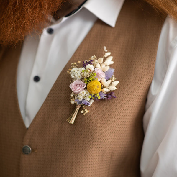 Meadow purple flower boutonniere