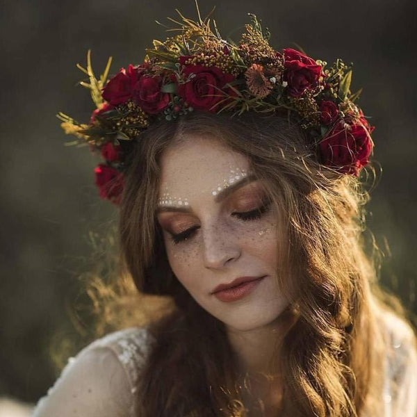 Red roses wedding half wreath Burgundy haarkrone Bridal hair crown Wedding accessories flower crown for bride Boho bridal crown Magaela