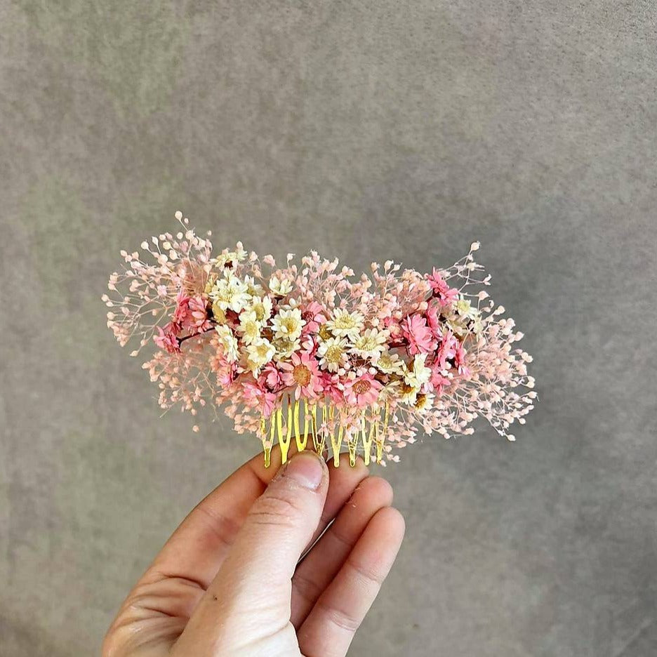 Blush and ivory flower comb