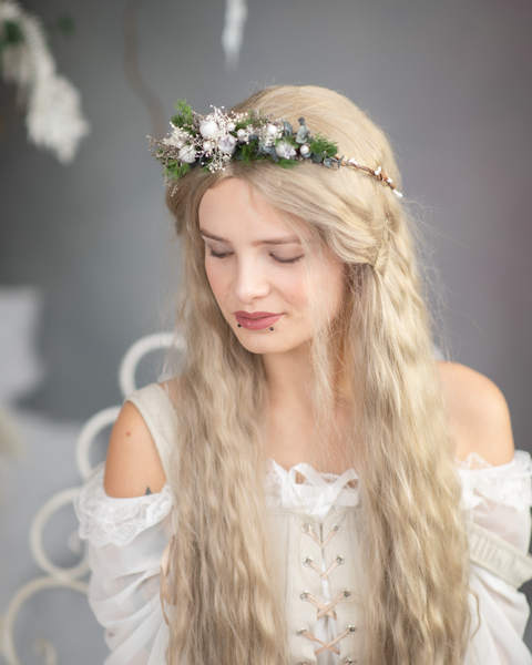 Woodland winter flower hair wreath