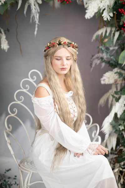 Christmas hair crown with rose hips