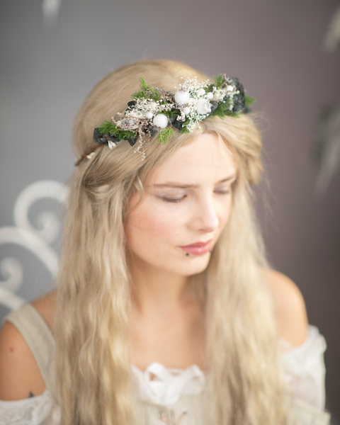 Woodland winter flower hair wreath