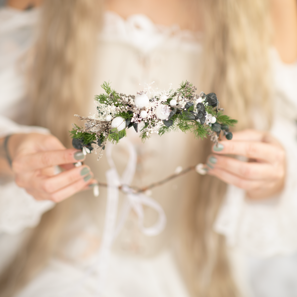 Woodland winter flower hair wreath