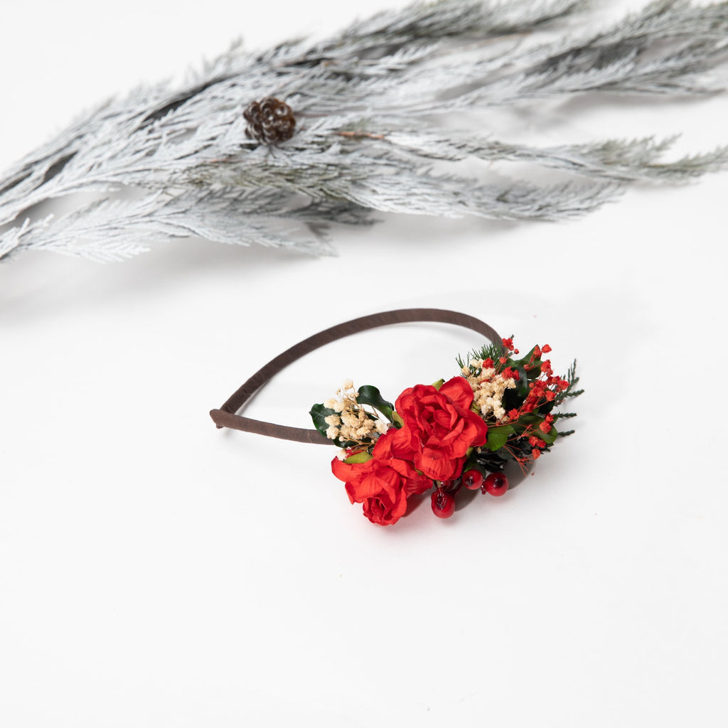 Red and green flower headband