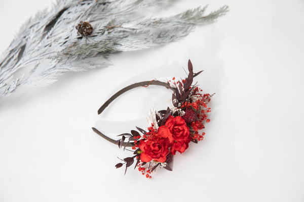 SALE Red and burgundy flower headband