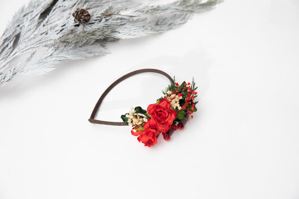 Red and green flower headband