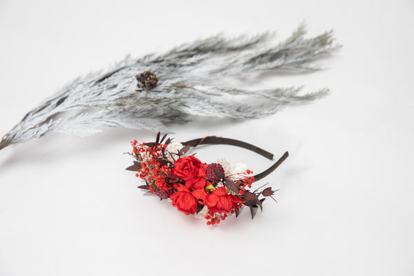 SALE Red and burgundy flower headband