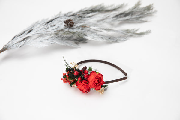 Red and green flower headband
