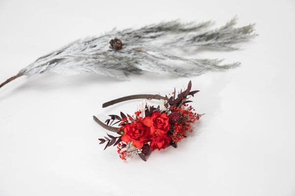 SALE Red and burgundy flower headband