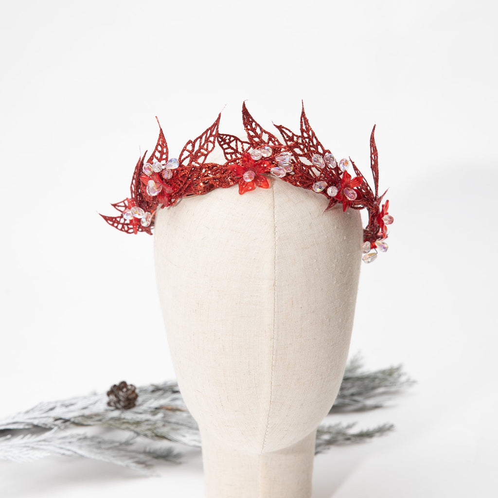 Red flower crown Bridal tiara Wedding headpiece with crystals Magaela flower crown Bride to be Elegant tiara Hair jewelry for bride Handmade