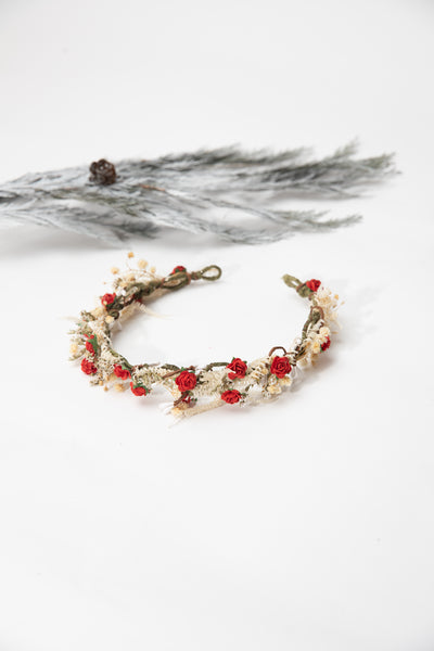 Wedding half wreath Red and beige half wreath Bridal accessories Red paper roses Natural hair crown Winter wedding Christmas Magaela