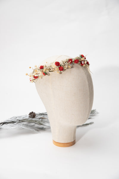 Wedding half wreath Red and beige half wreath Bridal accessories Red paper roses Natural hair crown Winter wedding Christmas Magaela