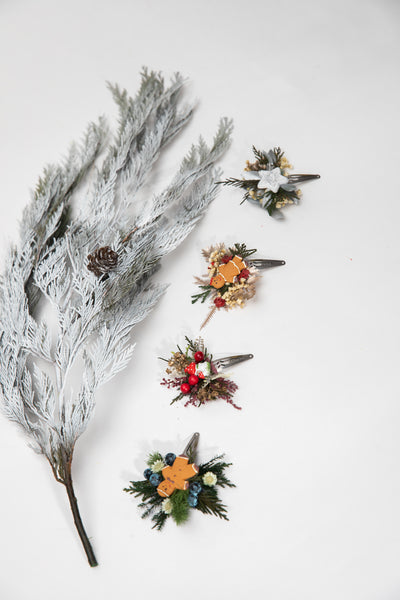 Christmas hair clips Gingerbread flower hair clips Flower girls Santa Claus gift for daughter Bridal accessories Winter jewellery Magaela