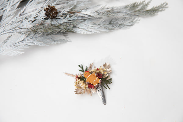 Christmas hair clips Gingerbread flower hair clips Flower girls Santa Claus gift for daughter Bridal accessories Winter jewellery Magaela