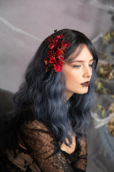 Red bridal flower hair comb