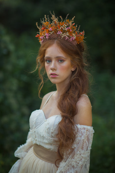Dried orange and pink flower crown