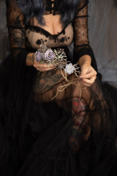 Dusty purple flower wedding crown