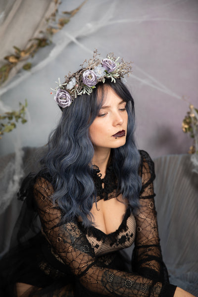 Dusty purple flower wedding crown