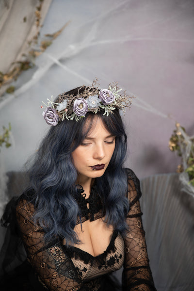 Dusty purple flower wedding crown