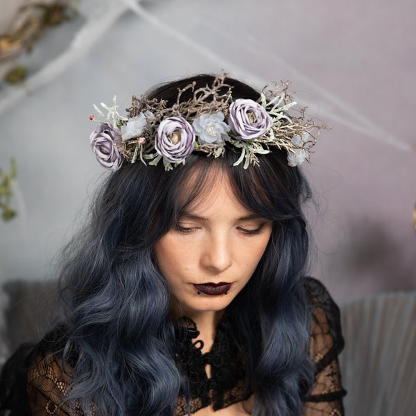 Dusty purple flower wedding crown