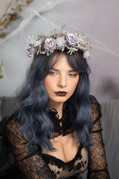 Dusty purple flower wedding crown