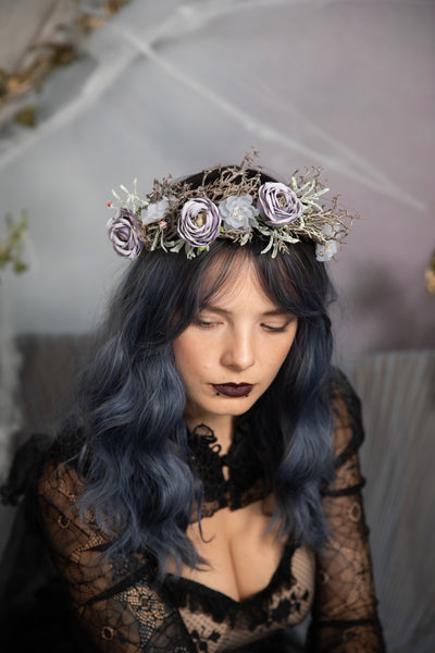 Dusty purple flower wedding crown