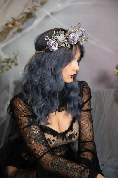 Dusty purple flower wedding crown